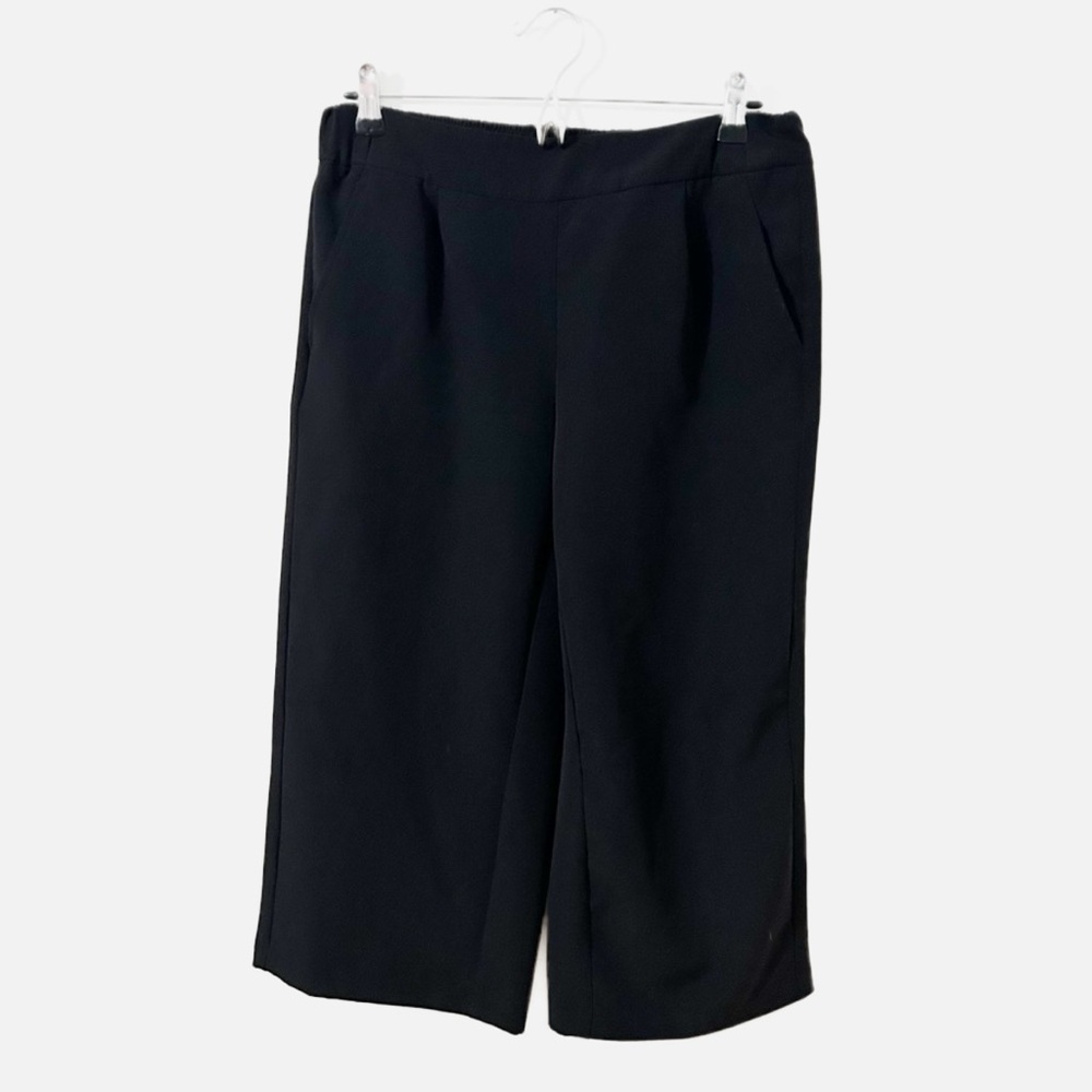Apt. 9 Black Cropped Wide Leg Pants Pull-On Elastic Waist Back Side Pockets
